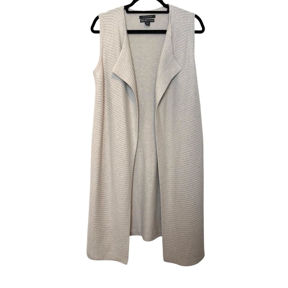 Tahari Pure Lux Oatmeal 100% Cashmere Duster‎ Vest Women's S